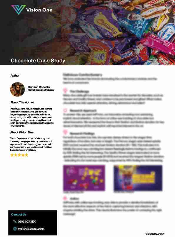 Chocolate Confectionery Case Study Vision One