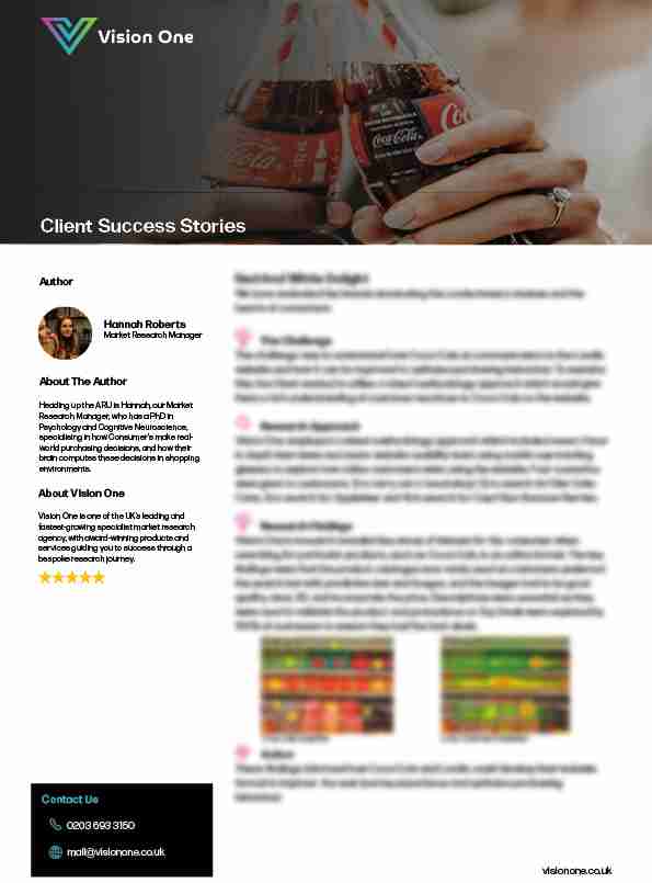 Coca Cola Case Study Vision One