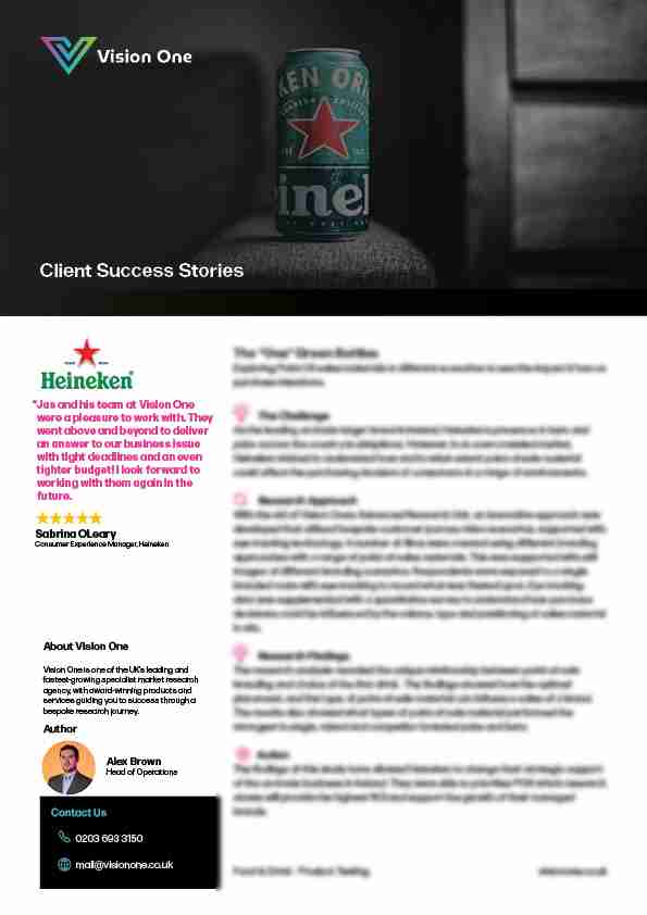 Heineken Case Study Vision One